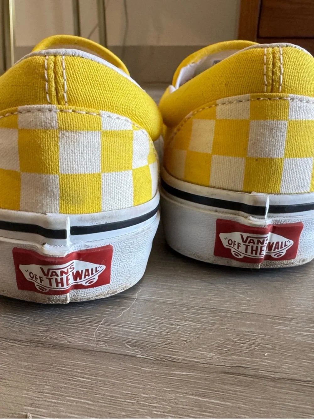 Vans women 7.5 yellow and White Checkerboard Slip-On Sneakers, excellent find - Picture 3 of 5